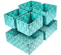 Cestini Portaoggetti 34,4cm, Set di 6 Cestino Portaoggetti Impilabili Multiuso, Scatole Portaoggetti per Bagno/Cucina/Camera/Cosmetici/Asciugamani (Turchese)
