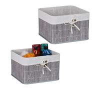 Relaxdays Cestini Portaoggetti Decorativi, Set 2 Ceste per Bagno e Camera, Contenitori per Armadio, 20x31x31 cm, Grigio