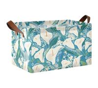 Cestini portaoggetti in tessuto con manici, in stile vintage, con fiori di calle, bianco, blu, verde, per camera da letto, ufficio, armadio, vestiti, cameretta dei bambini, confezione da 2