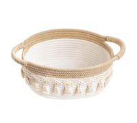 Cestini Portaoggetti Intrecciato in Corda di Cotone, Cestino Portaoggetti Bagno, Cestino con Manico, Cestini in Tessuto per Camera da Letto Salotto Ufficio - 9.5in (bianco giallo)