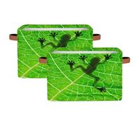 Cestini portaoggetti per scaffali, confezione da 2, con sagoma di rana e ombra sulla foglia, in tessuto, con manici, scatole portaoggetti per organizzare vestiti, giocattoli, libri