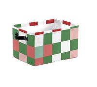 Cestini portaoggetti pieghevoli a scacchi verdi con manici, in tessuto colorato, organizer per mensole, vestiti, giocattoli, armadio, soggiorno, decorazione