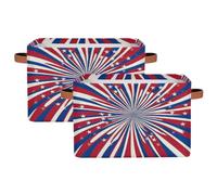 Cestini portaoggetti pieghevoli per armadi, rosso, bianco, blu, usa con stelle scintillanti e strisce, con manici, scatola portaoggetti pieghevole in tessuto per camera da letto, vestiti, stanza dei