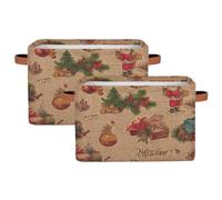 Cestini portaoggetti pieghevoli per armadi, scatole portaoggetti vintage con lettere di Natale, Babbo Natale, con manici, scatola portaoggetti pieghevole in tessuto per camera da letto, vestiti