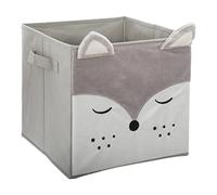 Cestino 29x29cm in velluto grigio con volpe