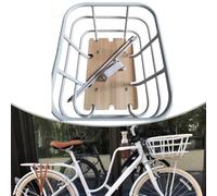 Cestino anteriore per bicicletta resistente, organizer per bici in filo di metallo ispessito, con base in legno, facile da installare, per la spesa, bianco