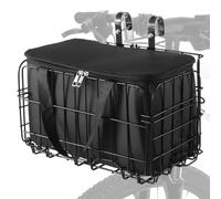 Cestino anteriore pieghevole con borsa impermeabile in PU, tasca con cerniera, facile montaggio, telaio in metallo nero, 33,4 x 22,9 x 22,9 cm