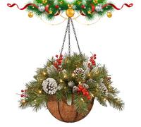 Cestino Appendibile Natalizio,Verde Artificiale - Fiori Natalizi Artificiali Per Esterno - Per Esterno Interno Giardino Patio Cortile Percorso Portico Porta d'Ingresso Finestra Vacanze Inverno