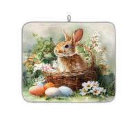 Cestino assorbente per scolapiatti con uova di Pasqua, tappetino assorbente per bancone della cucina, tappetino in microfibra reversibile con anello per appendere utensili in vetro, pentole, 40,6 x