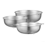 Cestino con doppio manico in acciaio inox con piccoli fori con piedini per scolare e sciacquare gli alimenti, progettato per un uso pratico in cucina e una facile manutenzione (3)