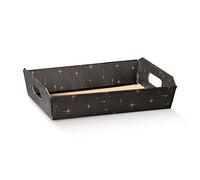 Cestino contenitore 35x26x7 cm Cesto VASSOIO per BOMBONIERE | ideale per confezionare cesti natalizi oggettistica o esposizione (3 pezzi nero con stelle)