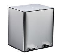 Relaxdays Pattumiera a Pedale Cucina, 2 Scomparti 15 L Rifiuti Organici, Filtro Antiodore, Chiusura Silenziosa, Argento, 10% plastica 90% Acciaio Inox, 15 Litri