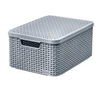 Curver Rattan Style - Scatola portaoggetti con coperchio, 18 l, in plastica, in materiale riciclato di almeno il 70% (grigio chiaro, M: 38,6 x 28,7 x 17 cm)