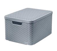 Curver Rattan Style - Scatola portaoggetti con coperchio, in plastica, in materiale riciclato almeno il 70% (grigio chiaro, L: 44,5 x 33 x 24,8 cm)
