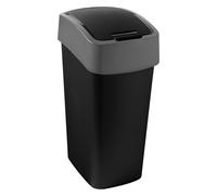 Curver 229411 Flip Bin - Pattumiera in plastica, 50 l, 29,4 x 37,6 x 65,3 cm, Colore: Nero/Argento