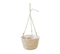 Cestino da appendere per interni e cestino da giardino esterno combinato in un design intrecciato utilizzando la tradizionale paglia e corda di canapa (colori primari)