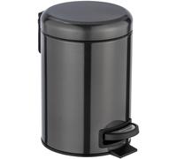 WENKO Pattumiera cosmetica a pedale Leman, 3 litri, pattumiera da bagno con rivestimento anti-impronta, porta sacco, Acciaio inossidabile, 17x25x22.5 cm, Nero metallizzato