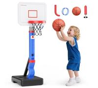 Cestino da basket per bambini, altezza regolabile da 67,6 a 133,5 cm, cestino da basket per bambini piccoli, giocattoli sportivi interni ed esterni, regali per bambini e bambine (blu)
