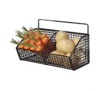 Cestino da cucina in metallo da appendere alla parete, per riporre aglio, spezie ed erbe secche, design verticale salvaspazio (nero, 2 griglie)