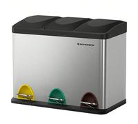 Cestino da Cucina, Pattumiera per Riciclaggio, Pattumiera Tripla a Pedale, in Metallo da 45 Litri, per Raccolta Differenziata, 3 x 15L, con Coperchio, Acciaio, Argento [Differenziata ottimizzata dei r