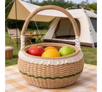 Cestino Da Picnic con Vassoio Organizer con Manico in Juta per Snack, Pane E