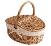 Cestino da picnic in vimini, cestini da picnic intrecciati in stile vintage con coperchio e manici per, campeggio, shopping e deposito domestico, medio