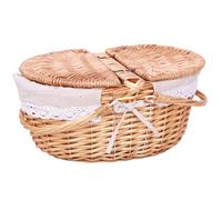 Cestino da picnic in vimini cestino da picnic rustico portatile in vimini con manico pieghevole e coperchio per snack frutta uova di Pasqua caramelle 35x25x17 cm Stile-1