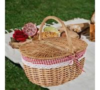 Cestino da picnic in vimini con coperchio e manico robusto per escursioni in