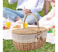 Cestino da picnic in vimini con coperchio e maniglia Cesto portaoggetti in