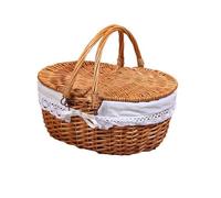 Cestino da picnic in vimini con coperchio pieghevole e manici, cestino da picnic di grande capacità per vacanze al mare, corpo in tessuto robusto, fodera lavabile, cestino da picnic per famiglie per p