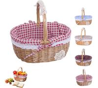 Cestino da picnic in vimini con manico, cestino in vimini intrecciato per feste all'aperto e picnic, piccoli cestini in vimini con manico, per regali e decorazioni per la casa, cestino stile