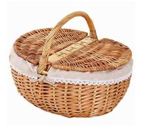 Cestino da picnic in vimini in stile rustico con coperchio e maniglia per il trasporto, cestino regalo per picnic, campeggio, Ringraziamento
