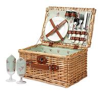 Cestino da picnic in vimini per 2, set di cesti per cesto di salice, cestino da picnic per 2 persone fatto a mano con utensili, posate perfetto per picnic, fiori da campeggio