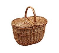 Cestino da picnic in vimini per la spesa, per frutta, verdura o funghi, con doppio coperchio, cesto portaoggetti, tessuto a mano, 41 x 30 cm, altezza 25/40 cm