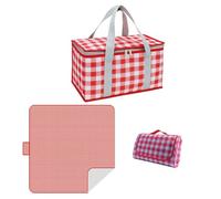 Cestino da picnic isolato 35 x 20 x 20 cm borsa da picnic grande capacità con coperta da picnic portatile impermeabile borsa da spiaggia per attività all'aperto calde o fredde, rosso
