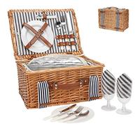Cestino da picnic per 2 persone, fatto a mano, set di cestini da picnic in vimini con refrigeratore isolante e kit di posate, cesto regalo per coppie, San Valentino, ringraziamento, compleanno