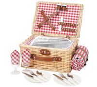 Cestino da picnic per 2 persone, set di cestini da picnic con scomparto frigorifero e coperta da picnic impermeabile, set di posate, cestino da picnic fatto a mano, ideale come regalo per campeggio