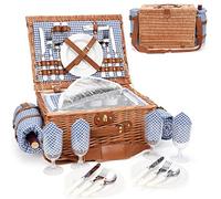 Cestino da picnic per 4 cesti di salice isolati con cinghia, impermeabile con coperta, vimini fatto a mano, ideale come regalo