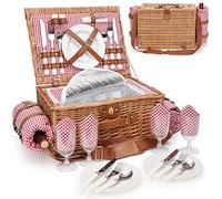 Cestino da picnic per 4 cestini da picnic in salice isolati con tracolla a tracolla cestino da picnic con coperta da picnic impermeabile, cestino in vimini fatto a mano per esterni, ottimo regalo per