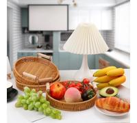 Cestino da portata rotondo multiuso con manici per casa, ristorante e hotel, realizzato in rattan per supportare un uso frequente e un trasporto fluido (rotondo)