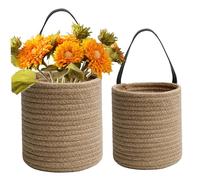 Cestino da stoccaggio intrecciato cesto intrecciato 2pcs pentola per fiori sospesa corda di cotone organizzatore monte a parete con maniglia per piantare le secche di casa in stile bianco2