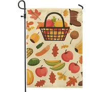 Cestino del raccolto autunnale, bandiera del giardino, stivali di foglie di mela autunnale, decorazione esterna, decorazione del patio del Ringraziamento, tela bifacciale, 12 x 18 pollici