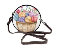 Cestino dell'acquerello di filato variopinto floreale delle donne borse a tracolla rotonde borsa a tracolla in pelle borsa a tracolla
