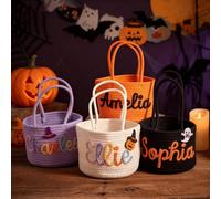 Cestino di Halloween personalizzato con Nome per bambini, Cestino personalizzata per Dolcetto o Scherzetto di Halloween e Borsa di Caramelle, Cestini Regalo per Bambine, Decorazioni Halloween