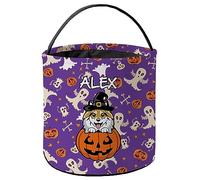 Cestino di Halloween Pomeranian Dog Purple Secchio di Zucche Banchetti