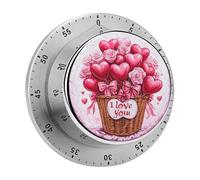 Cestino di palloncini a forma di cuore e timer da cucina "Ti amo" per cucinare, orologio da cucina per chef con allarme forte, non richiede batterie, timer meccanico da scrivania con retro magnetico