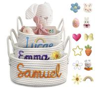 Cestino di Pasqua Personalizzato con Nomi, Cestino di Corda Coniglietto di Pasqua, Secchielli Personalizzati per la Caccia alle Uova di Pasqua con Manico, Regalo di Pasqua