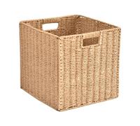 Cestino di vimini decorazione e organizer per bagno, soggiorno, cucina cestini portaoggetti in rattan, grande cesto quadrato per frutta smerlato per organizzare (colore: kaki, dimensioni: 32 x 32 x 32