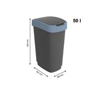 Pattumiera 50LT in PPL Nero/blu coperchio basculante Rotho