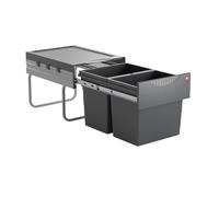 Cestino Hailo 3641521 | tandem salvaspazio 2x 18 litri | per armadi da 40 cm con anta a battente | 346 x 475 x 336 mm | parti in plastica grigio scuro | parti in metallo argento | montaggio semplice
